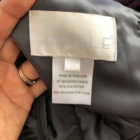 Amsale Satin Gray Gunmetal Ruffle Bridesmaids Dress Size 12 Sleeveless Wedding - Picture 7 of 10